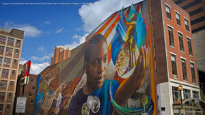'Legacy' mural painted by Josh Sarantitis and Eric Okdeh within the Mural Arts Program in Philadelphia, Pennsylvania