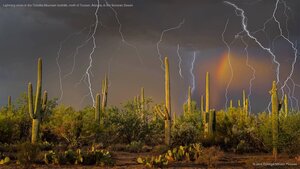 Lightning storm in the Tortolita Mountain foothills, north of Tucson, Arizona, in the Sonoran Desert