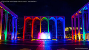 Lincoln Center for the Performing Arts lit in Pride colors on June 18, 2020 in New York City