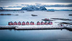 Traditional rorbu houses, Svolvaer, Lofoten Islands, Norway