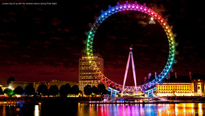 London Eye lit up with the rainbow colours during Pride Night