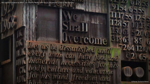MLK memorial sculpture by William Tarr outside of Martin Luther King Jr. Educational Campus in New York City