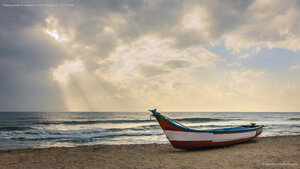 Fishing boat on a beach in Mamallapuram, Tamil Nadu