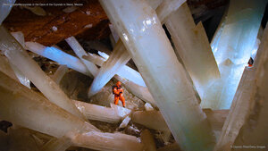 Massive selenite crystals in the Cave of the Crystals in Naica, Mexico