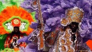 Members of the Wild Red Flame Mardi Gras Indians in New Orleans, Louisiana