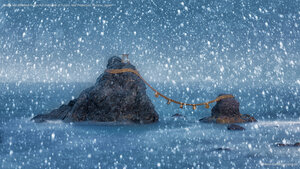 Meoto Iwa (Wedded Rocks) off the coast of Futami, Mie Prefecture, Honshu, Japan