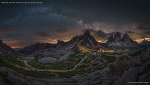 Milky Way above the Tre Cime di Lavaredo, South Tyrol, Italy