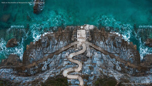 Stairs on the shoreline at Mylopotamos Beach, Thessaly, Greece