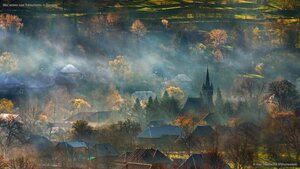 Mist across rural Transylvania, in Romania