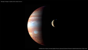 Montage of images of Jupiter and its volcanic moon Io