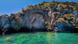 Māori rock carving by Matahi Whakataka-Brightwell, Lake Taupo, North Island, New Zealand