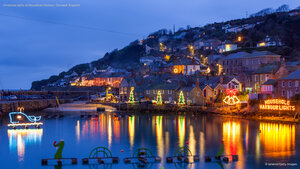 Christmas lights at Mousehole Harbour, Cornwall, England