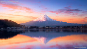 Mount Fuji at sunrise, Lake Kawaguchi, Japan