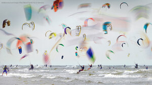 Multiple-exposure image of the Kitesurf World Cup in Germany