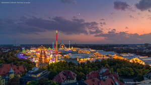 Oktoberfest in Munich, Germany, at sunset