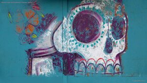 Mural of sugar skull (calavera) in Oaxaca, Mexico