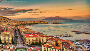 Looking over the Gulf of Naples towards Mount Vesuvius, Italy