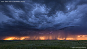Lightning and storm clouds at sunset near Bowman, Nebraska
