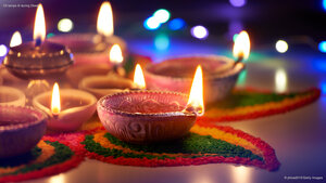 Oil lamps lit during Diwali