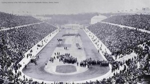 Opening ceremony of the 1896 Olympic Games in Panathinaiko Stadium, Athens, Greece