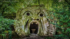 Orcus sculpture in the Gardens of Bomarzo in Bomarzo, Italy