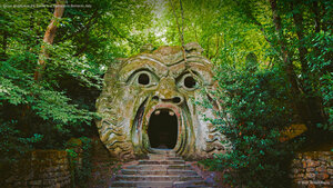 Orcus sculpture in the Gardens of Bomarzo in Bomarzo, Italy