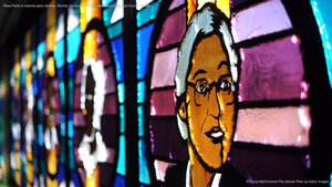 Rosa Parks in stained glass window, Shorter Community African Methodist Episcopal Church, Denver