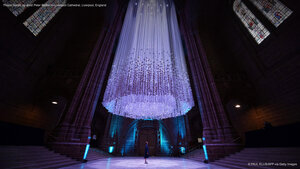'Peace Doves' by artist Peter Walker in Liverpool Cathedral, Liverpool, England