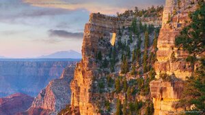Peekaboo view of Angels Window on the North Rim of the Grand Canyon, Arizona