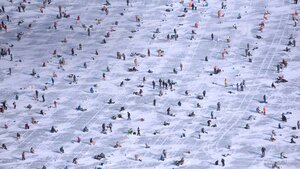 People ice fishing on Gull Lake in Brainerd, Minnesota