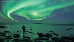 Photographing the aurora borealis at Uttakleiv Beach, Norway