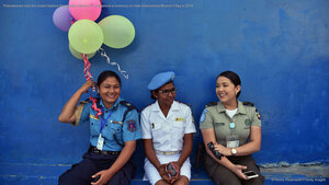 Policewomen from the United Nations Stabilization Mission in Haiti attend a ceremony to mark International Women's Day in 2016