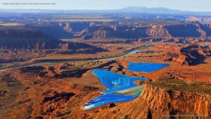 Potash evaporation ponds in the desert near Moab, Utah
