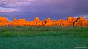 Prairie and pinnacles near Castle Trail in Badlands National Park, South Dakota