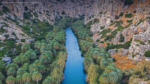 Preveli Gorge with river and palm tree forest, Crete, Greece