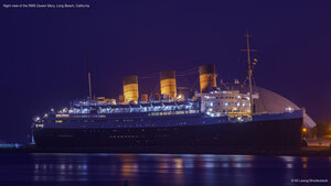 Night view of the RMS Queen Mary, Long Beach, California