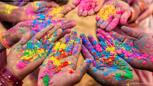 Group of people playing Holi in Rajasthan