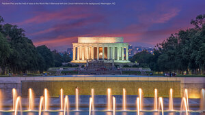 Rainbow Pool and the field of stars in the World War II Memorial with the Lincoln Memorial in the background, Washington, DC