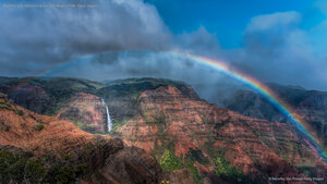 Rainbow over Waimea Canyon and Waipo'o Falls, Kauai, Hawaii