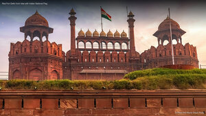 Red Fort Delhi front view with Indian National Flag