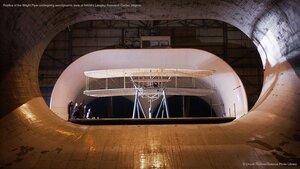 Replica of the Wright Flyer undergoing aerodynamic tests at NASA's Langley Research Center, Virginia