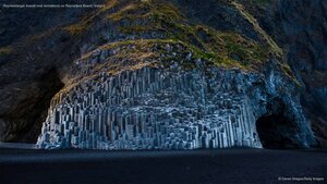 Reynisdrangar (basalt rock formations) on Reynisfjara Beach, Iceland