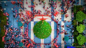 SantaCon gathering in Union Square, San Francisco, California