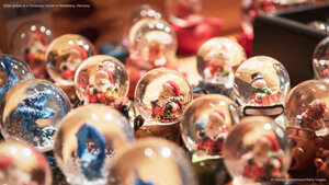 Snow globes at a Christmas market in Heidelberg, Germany
