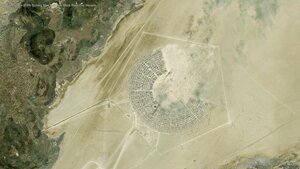 Satellite image of the Burning Man festival in Black Rock City, Nevada