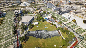 'Beyond Walls' land-art installation by Saype at Expo 2020 Dubai, United Arab Emirates