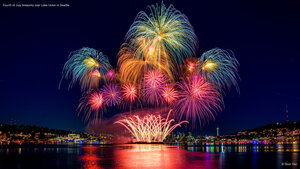 Fourth of July fireworks over Lake Union in Seattle