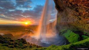 Seljalandsfoss waterfall in the South Region of Iceland
