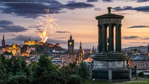 Fireworks over Edinburgh seen from Calton Hill, Scotland