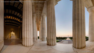 Stitched panorama of the Lincoln Memorial with a view toward the Washington Monument, Washington, DC